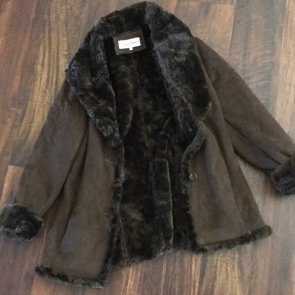Calvin Klein Brown Faux Fur Coat 